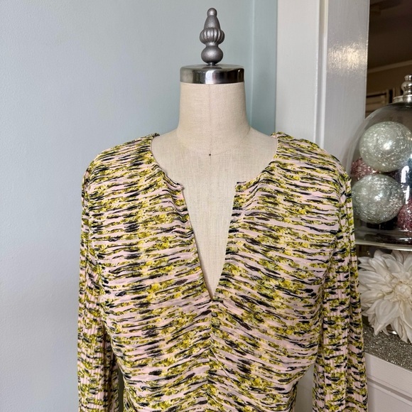 White House Black Market Long Sleeve Pleated Blouse Pink Yellow Floral 8 NWT - Picture 7 of 16